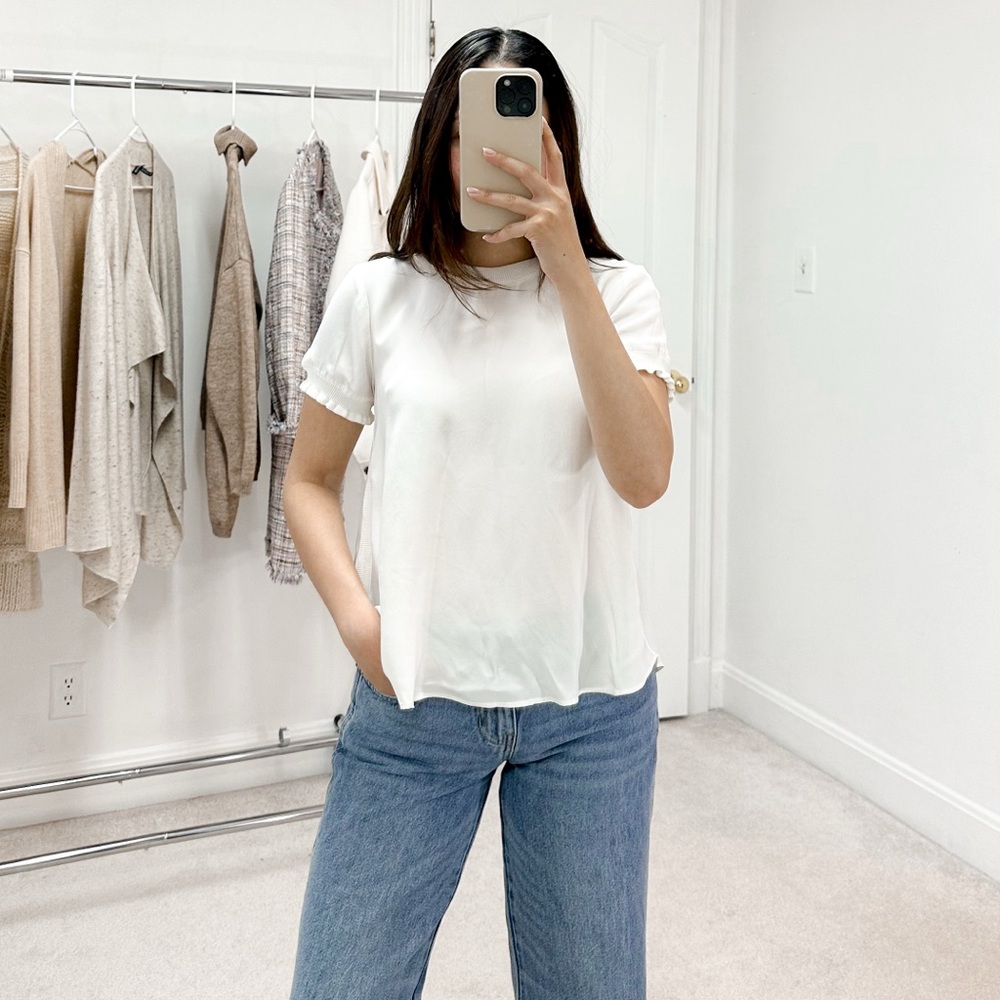 Cinq à Sept Lenny Short Sleeve 100% Silk Top in Ivory
